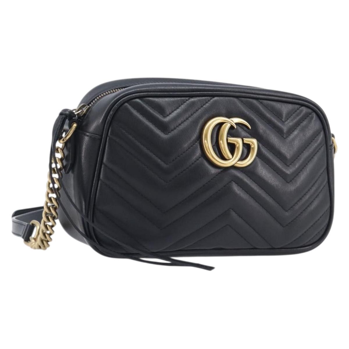 GUCCI GG Marmont Shoulder Bag Leather Black Gold Tone 447632 Auth 209745V
