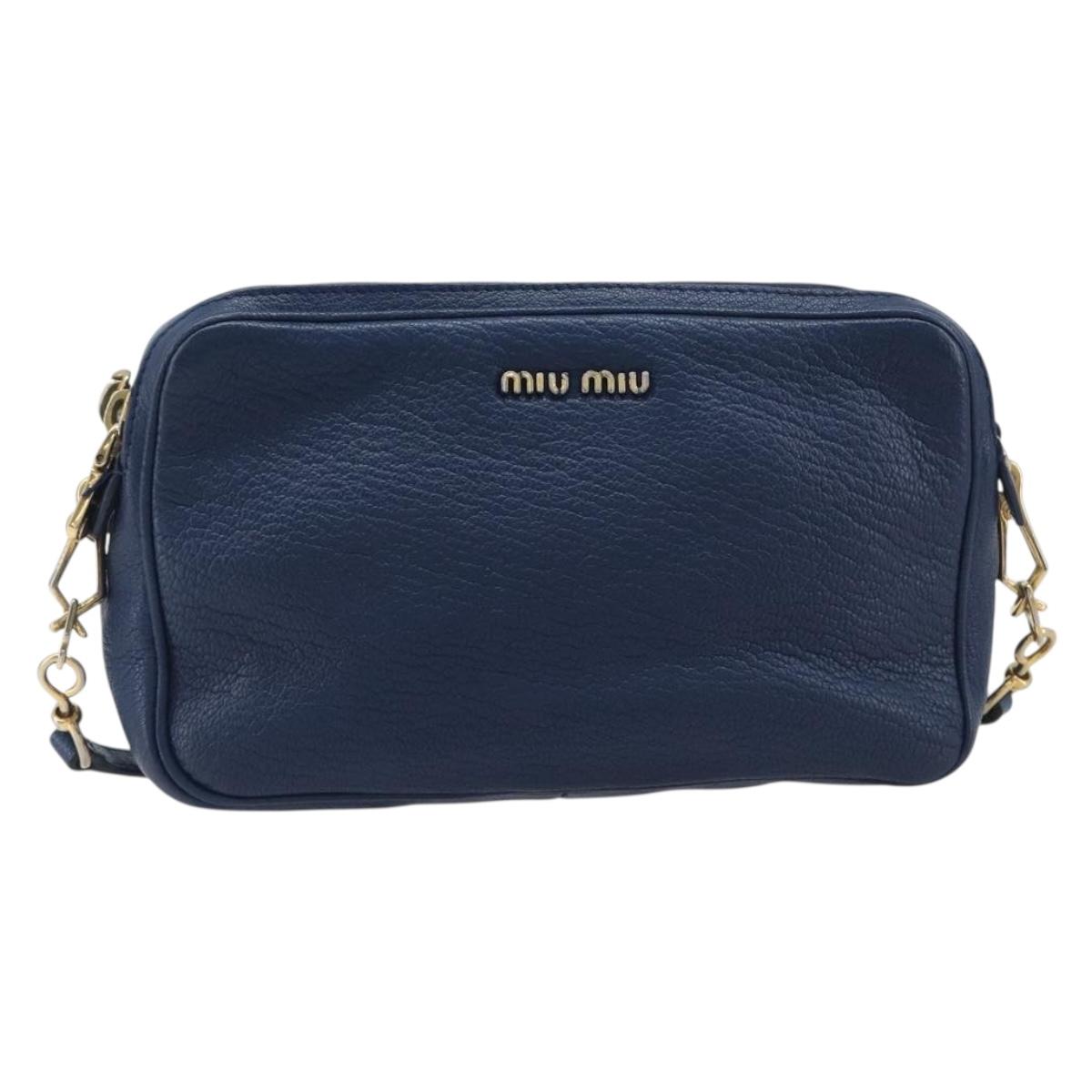Miu Miu Madras Shoulder Bag Leather Navy Gold Tone Auth 209746A