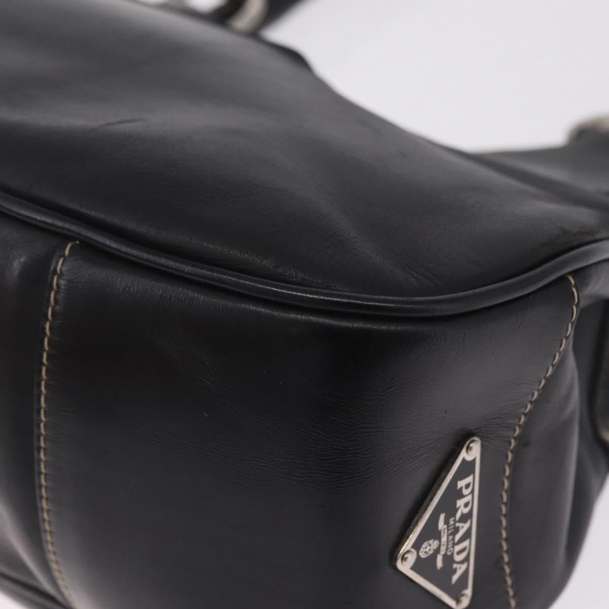 PRADA Shoulder Bag Leather Black Silver Auth 209747V