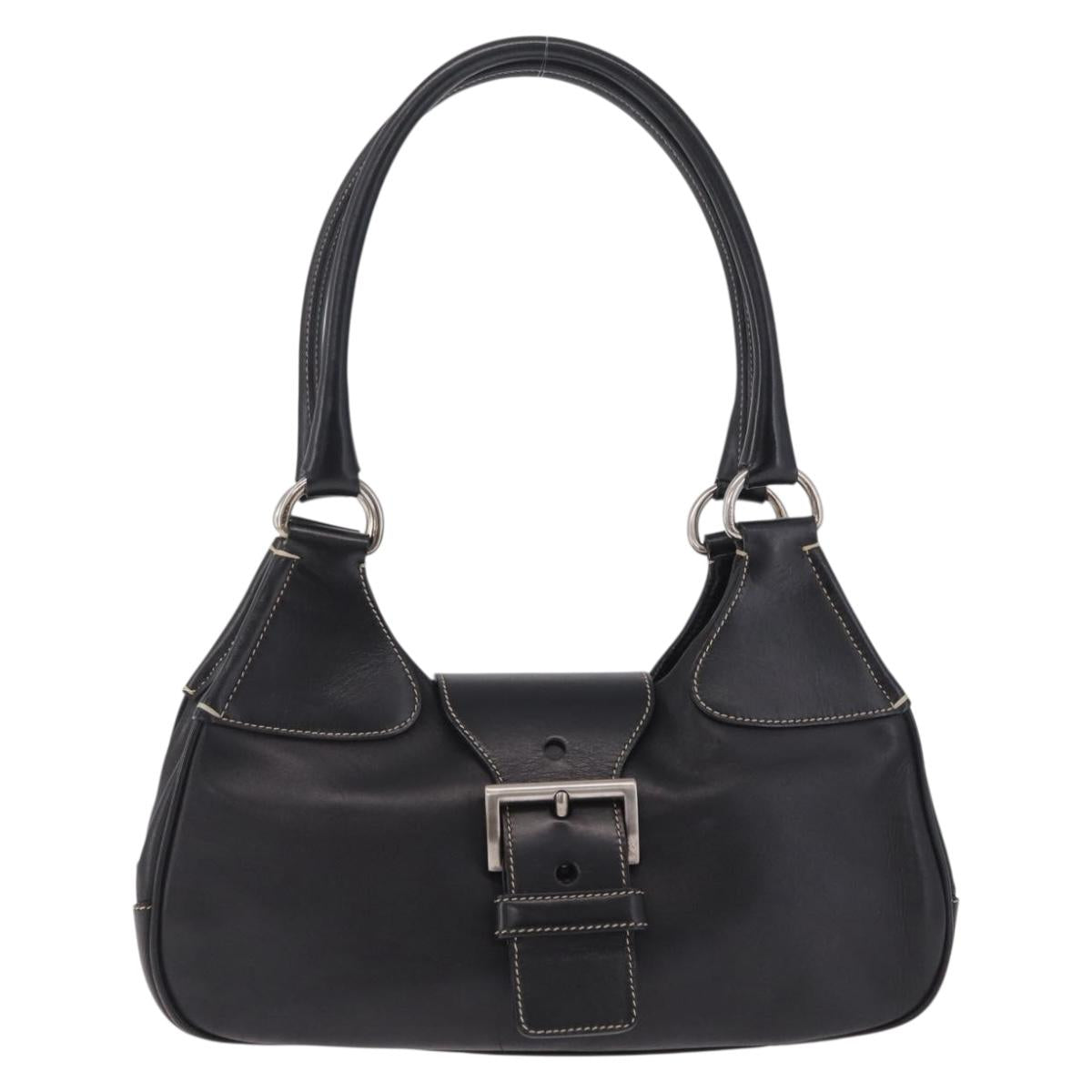 PRADA Shoulder Bag Leather Black Silver Auth 209747V