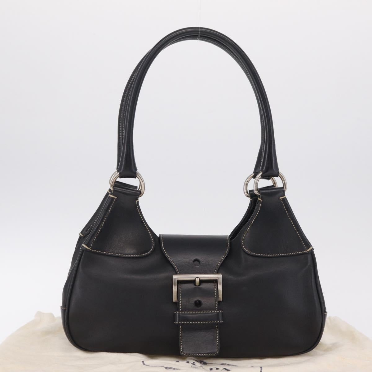 PRADA Shoulder Bag Leather Black Silver Auth 209747V