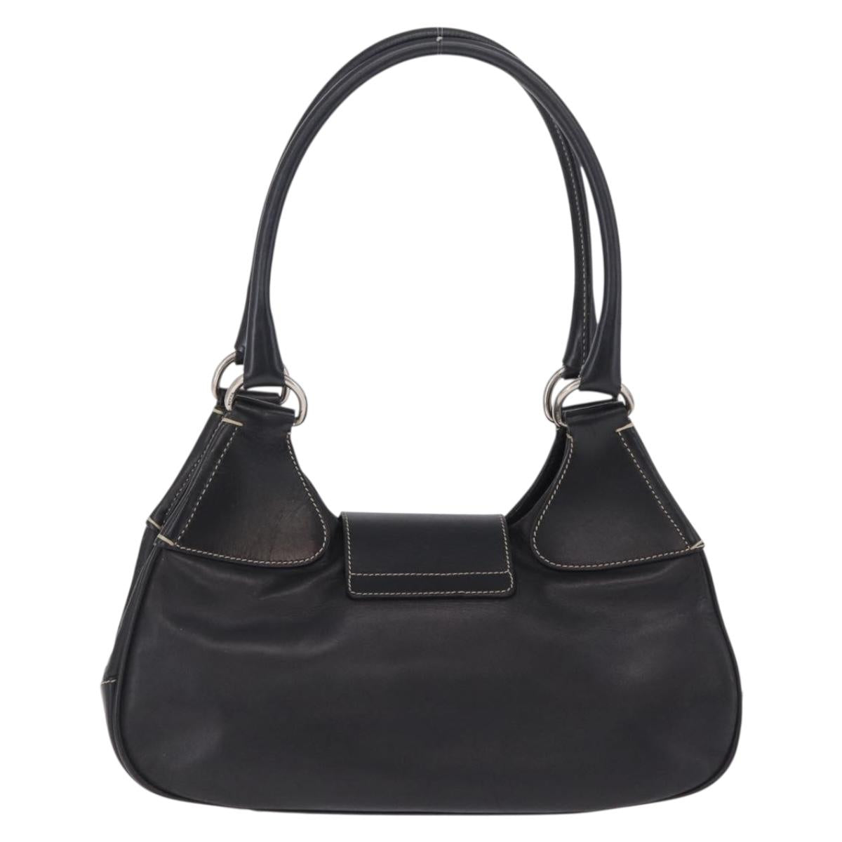 PRADA Shoulder Bag Leather Black Silver Auth 209747V
