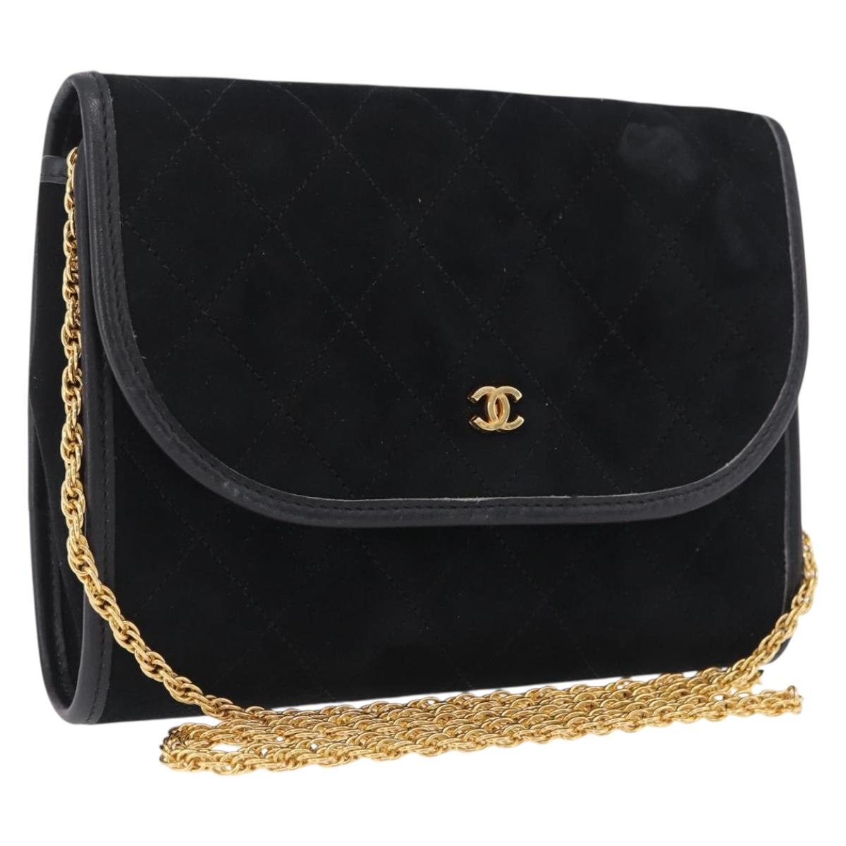 CHANEL Matelasse Chain Shoulder Bag Suede Black Gold Tone CC Auth 209749A