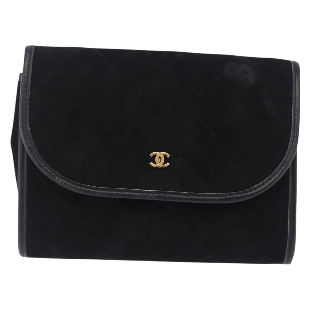CHANEL Matelasse Chain Shoulder Bag Suede Black Gold Tone CC Auth 209749A