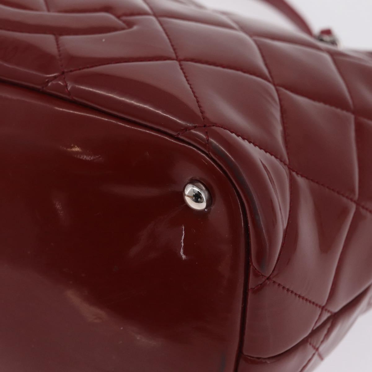 CHANEL Matelasse Chain Shoulder Tote Bag Patent Red Silver CC Auth 209761A