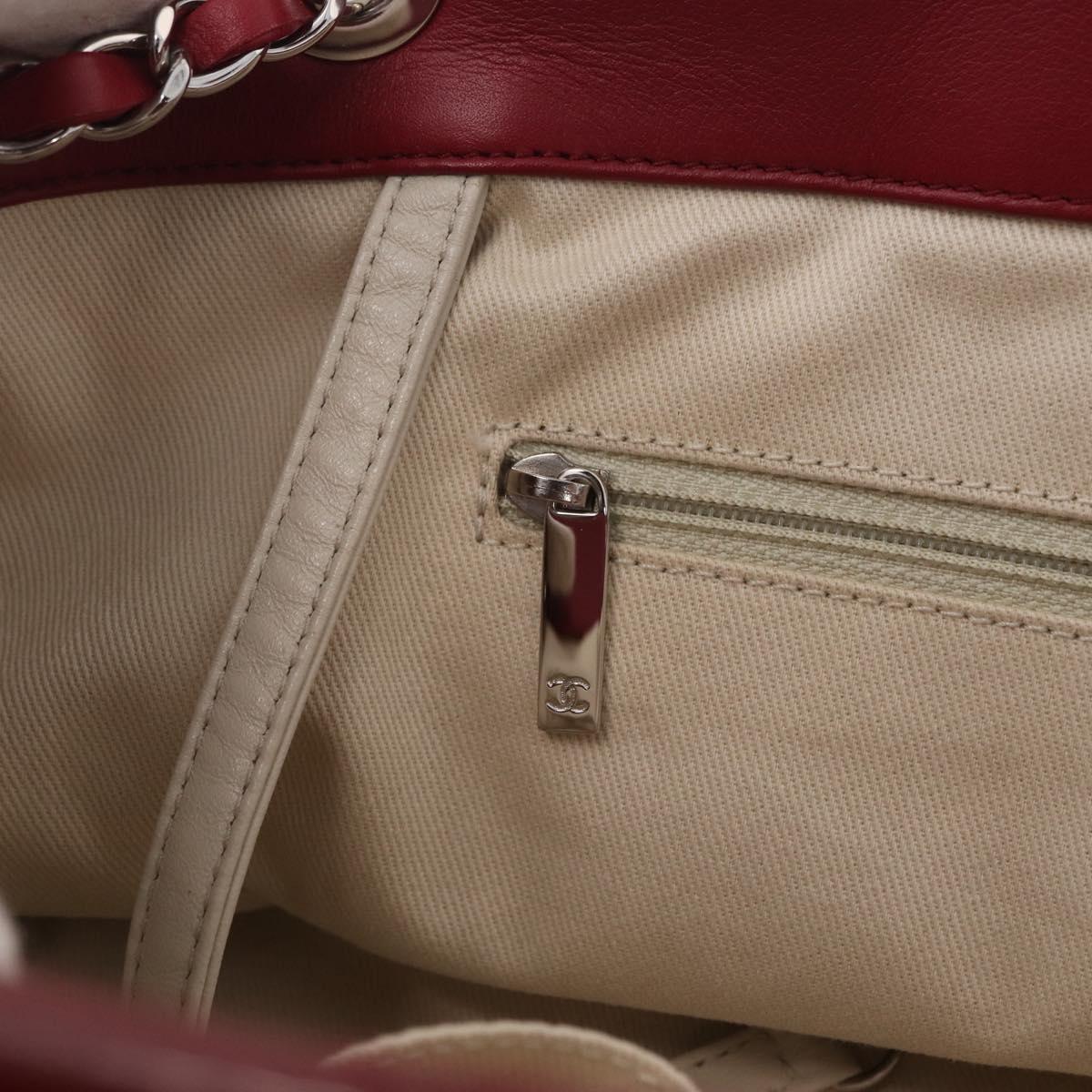 CHANEL Matelasse Chain Shoulder Tote Bag Patent Red Silver CC Auth 209761A