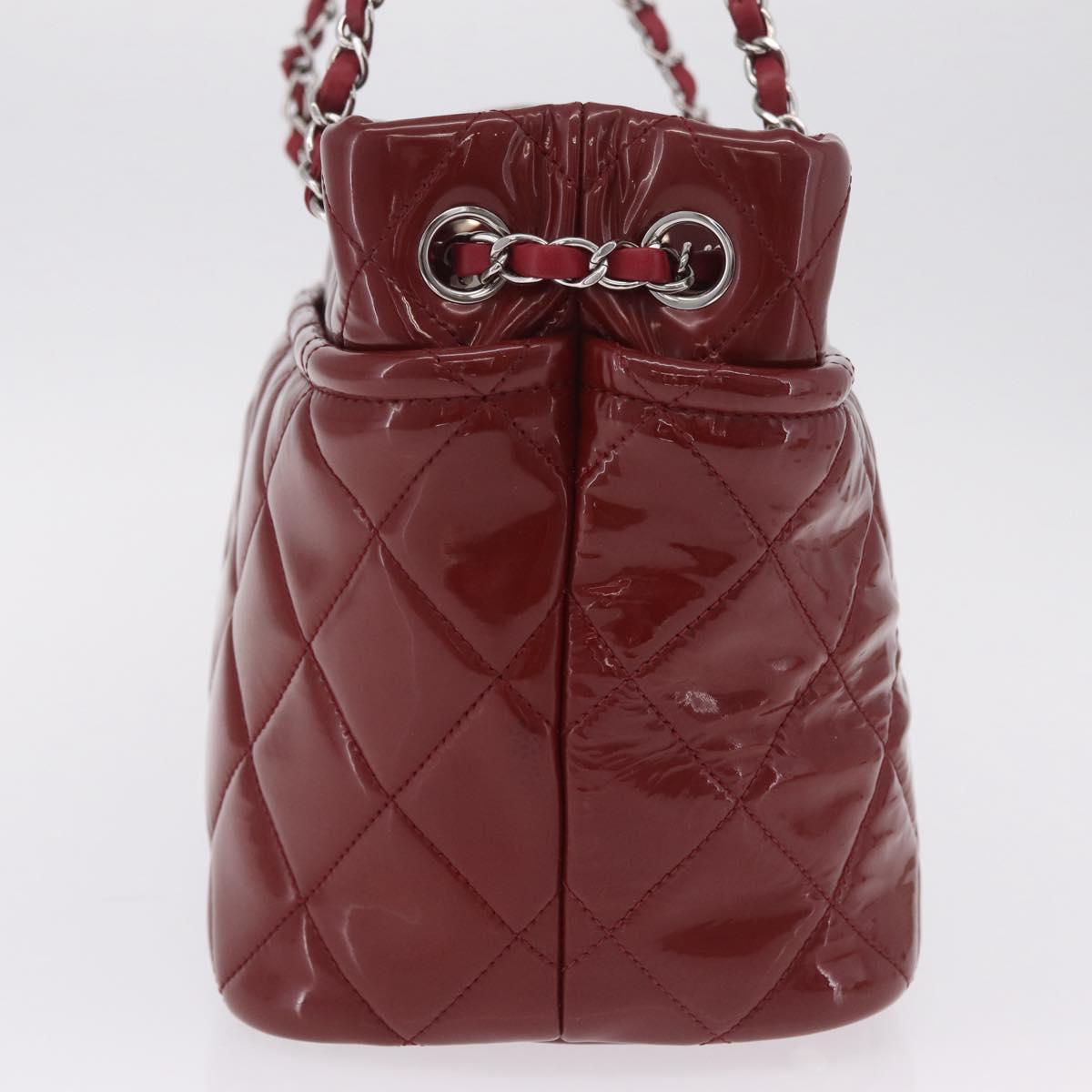 CHANEL Matelasse Chain Shoulder Tote Bag Patent Red Silver CC Auth 209761A