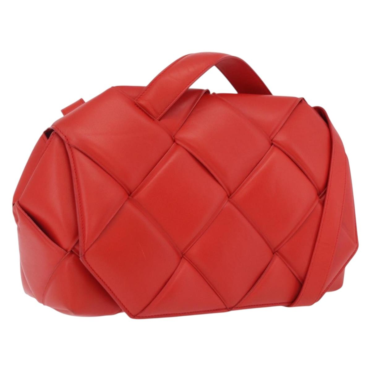 Bottega Veneta MAXI INTRECCIATO Padded Shoulder Bag Leather Red Auth 209762V
