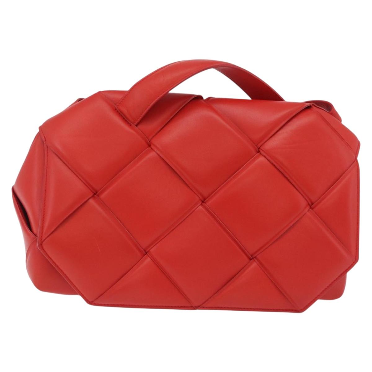 Bottega Veneta MAXI INTRECCIATO Padded Shoulder Bag Leather Red Auth 209762V