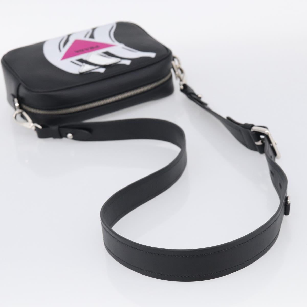 PRADA Shoulder Bag Leather Black Silver Auth 209770M