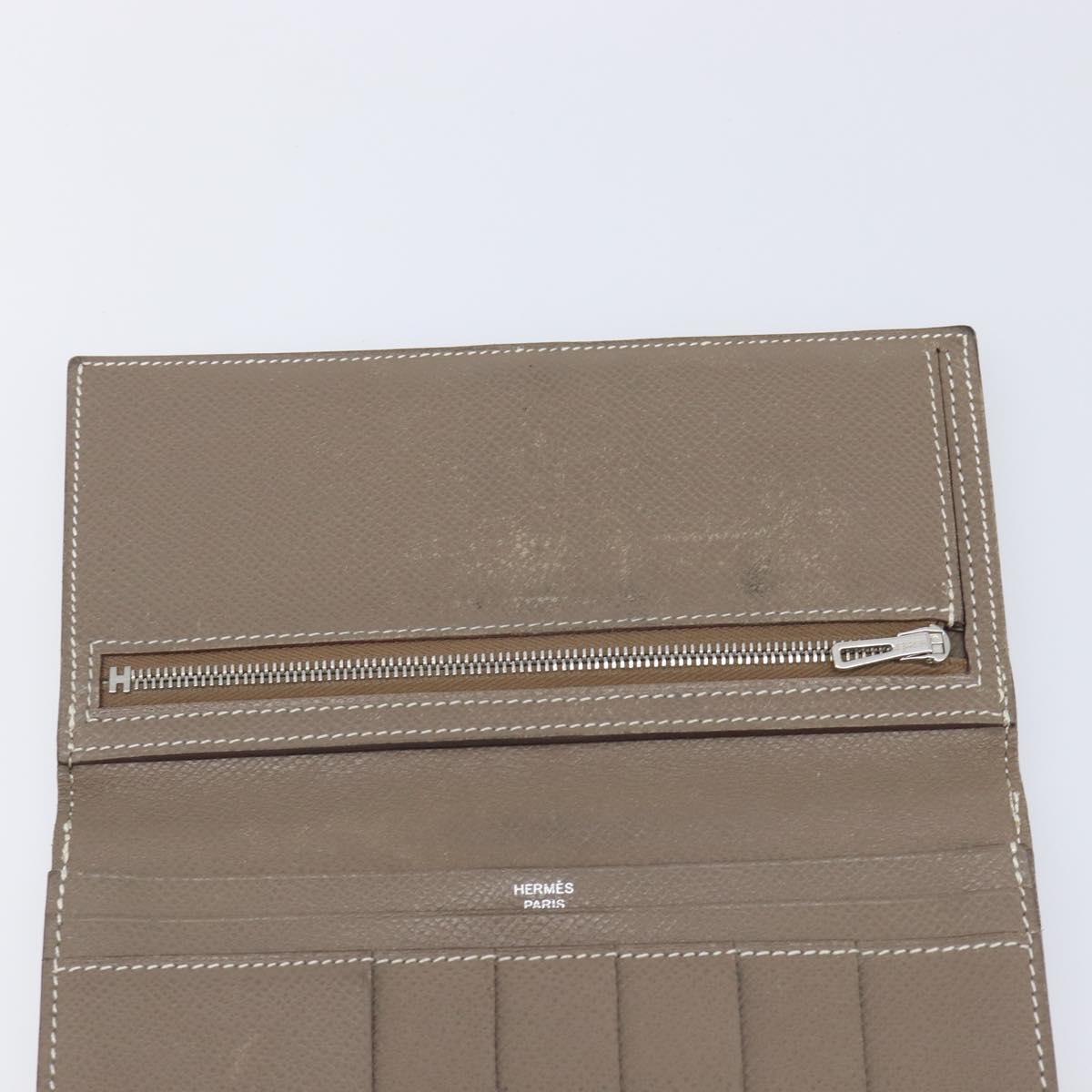 HERMES Bane Souffle Long Wallet Leather Beige Silver Auth 209775