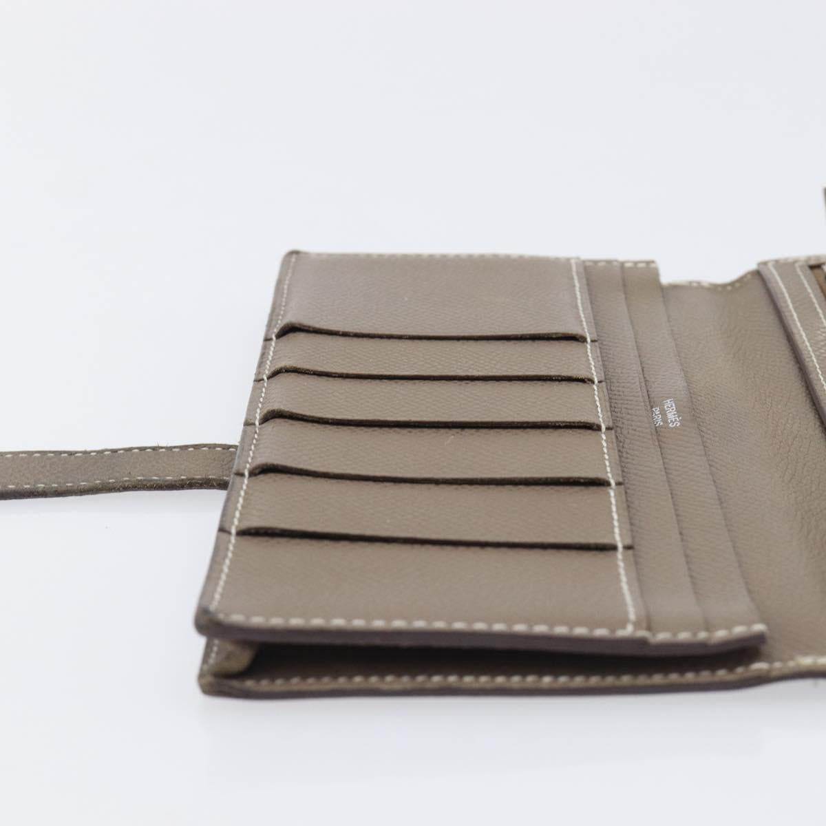 HERMES Bane Souffle Long Wallet Leather Beige Silver Auth 209775