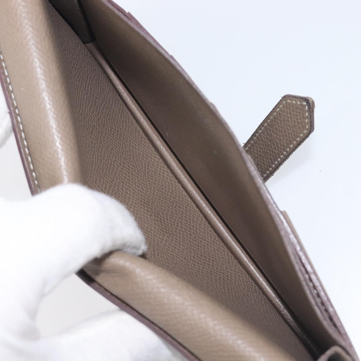 HERMES Bane Souffle Long Wallet Leather Beige Silver Auth 209775