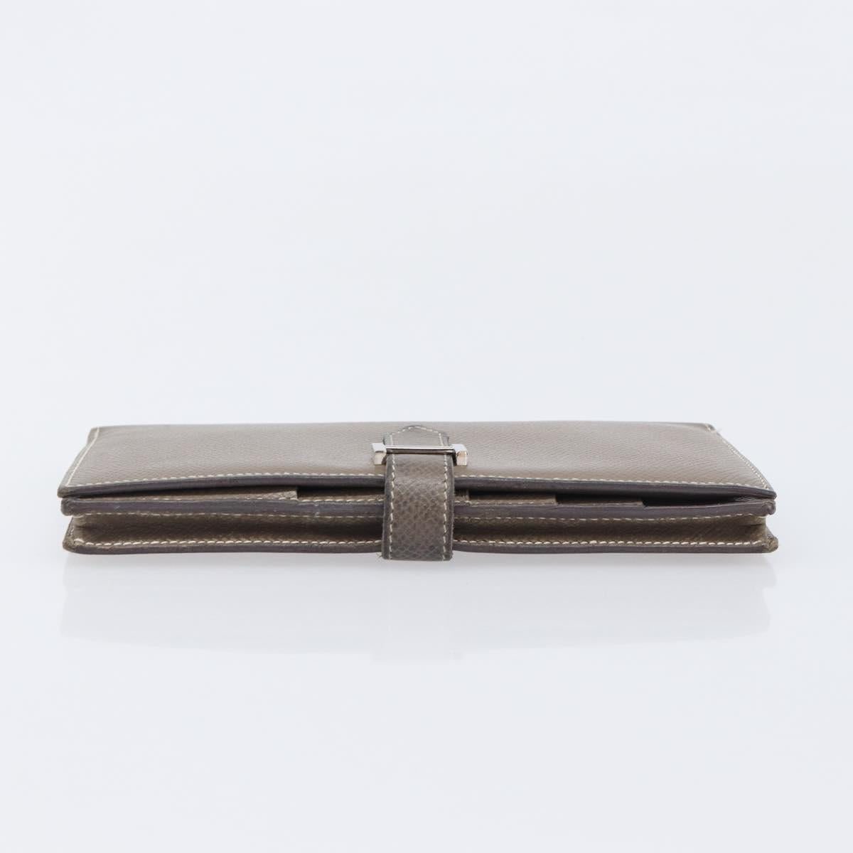 HERMES Bane Souffle Long Wallet Leather Beige Silver Auth 209775