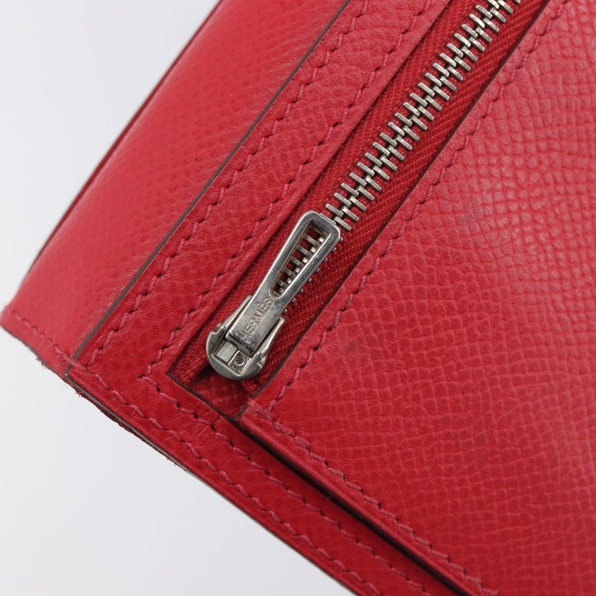 HERMES Bean Long Wallet Leather Red Silver Auth 209776A