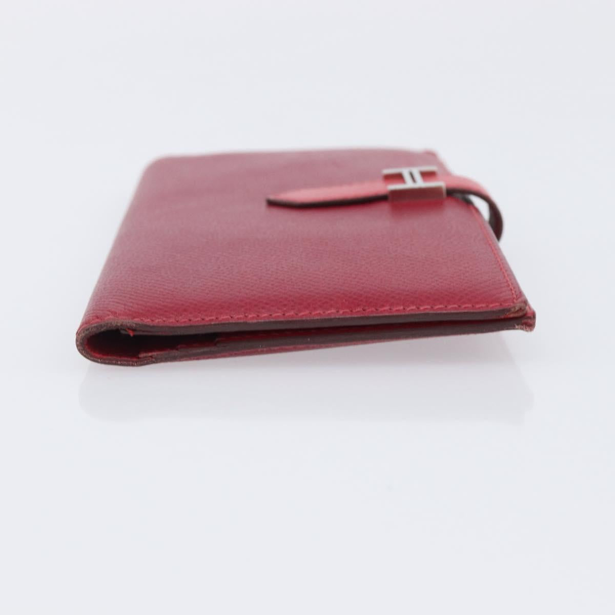HERMES Bean Long Wallet Leather Red Silver Auth 209776A