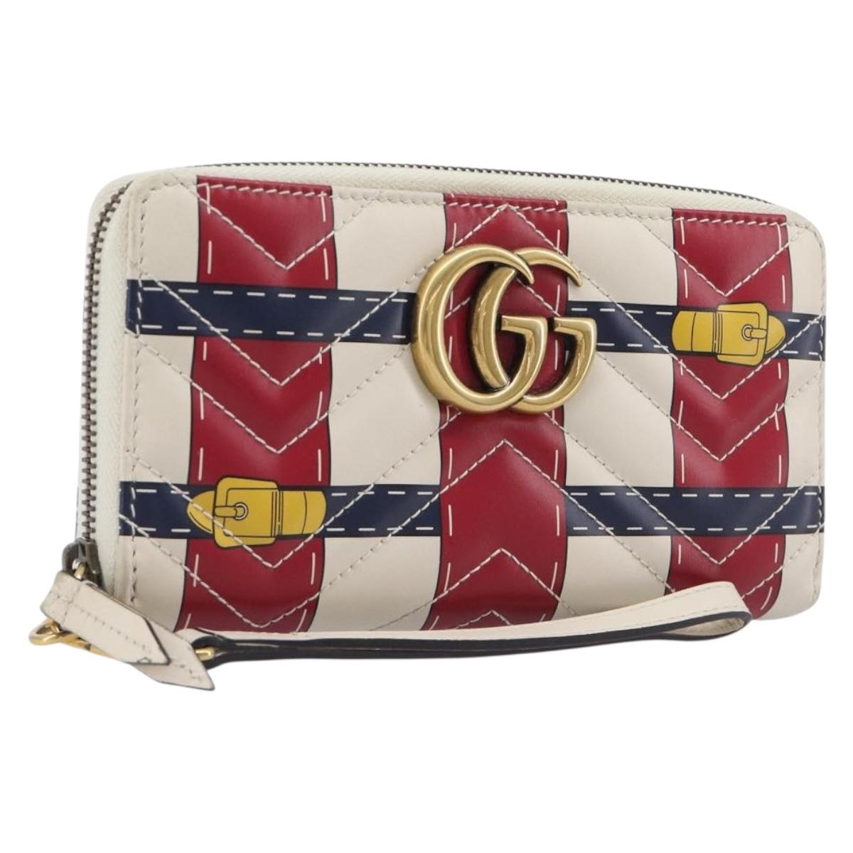 GUCCI GG Marmont Long Wallet Leather Red Gold Tone 466490 Auth 209778