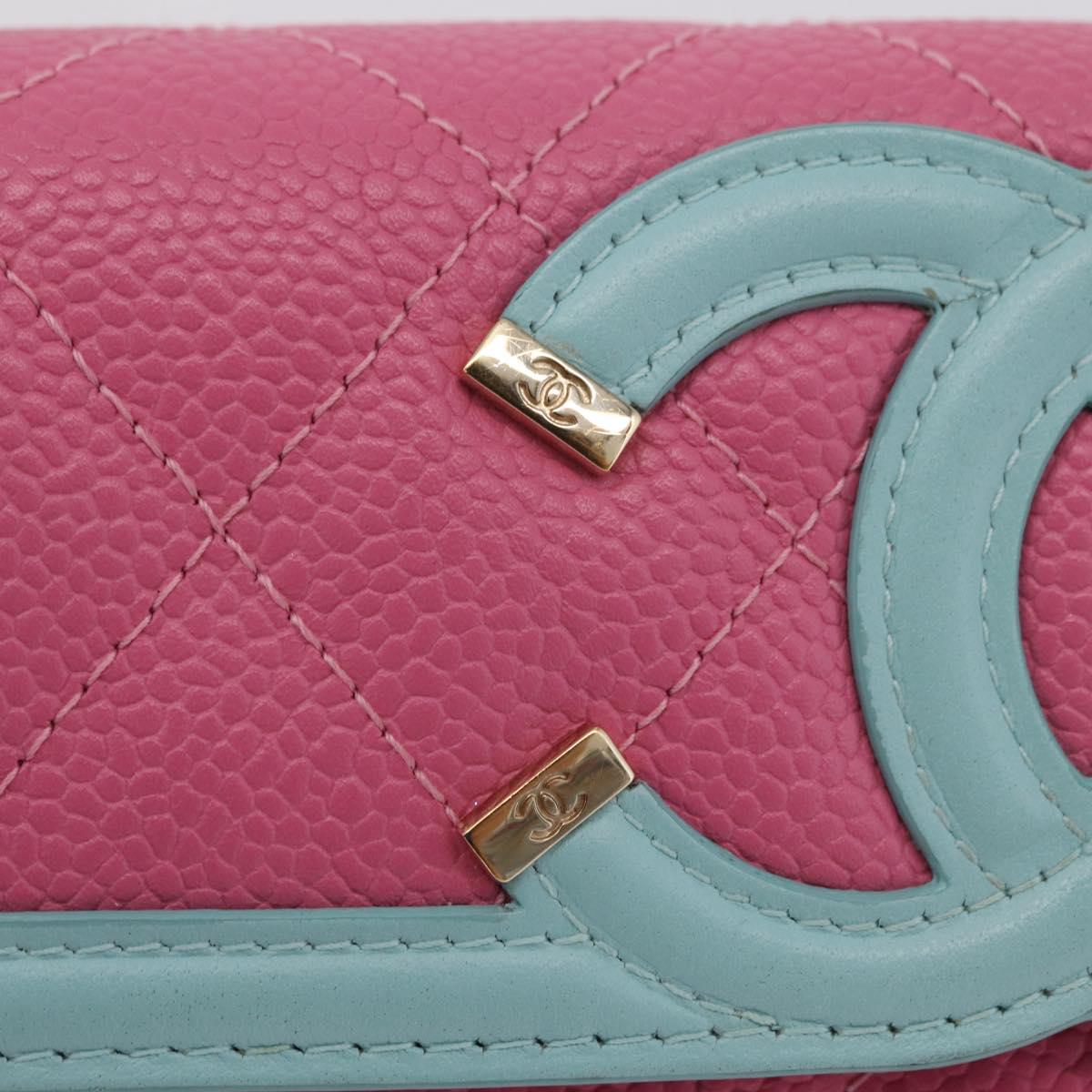 CHANEL Matelasse CC Filigree Matelasse Wallet Caviar Skin Pink Gold Auth 209780M