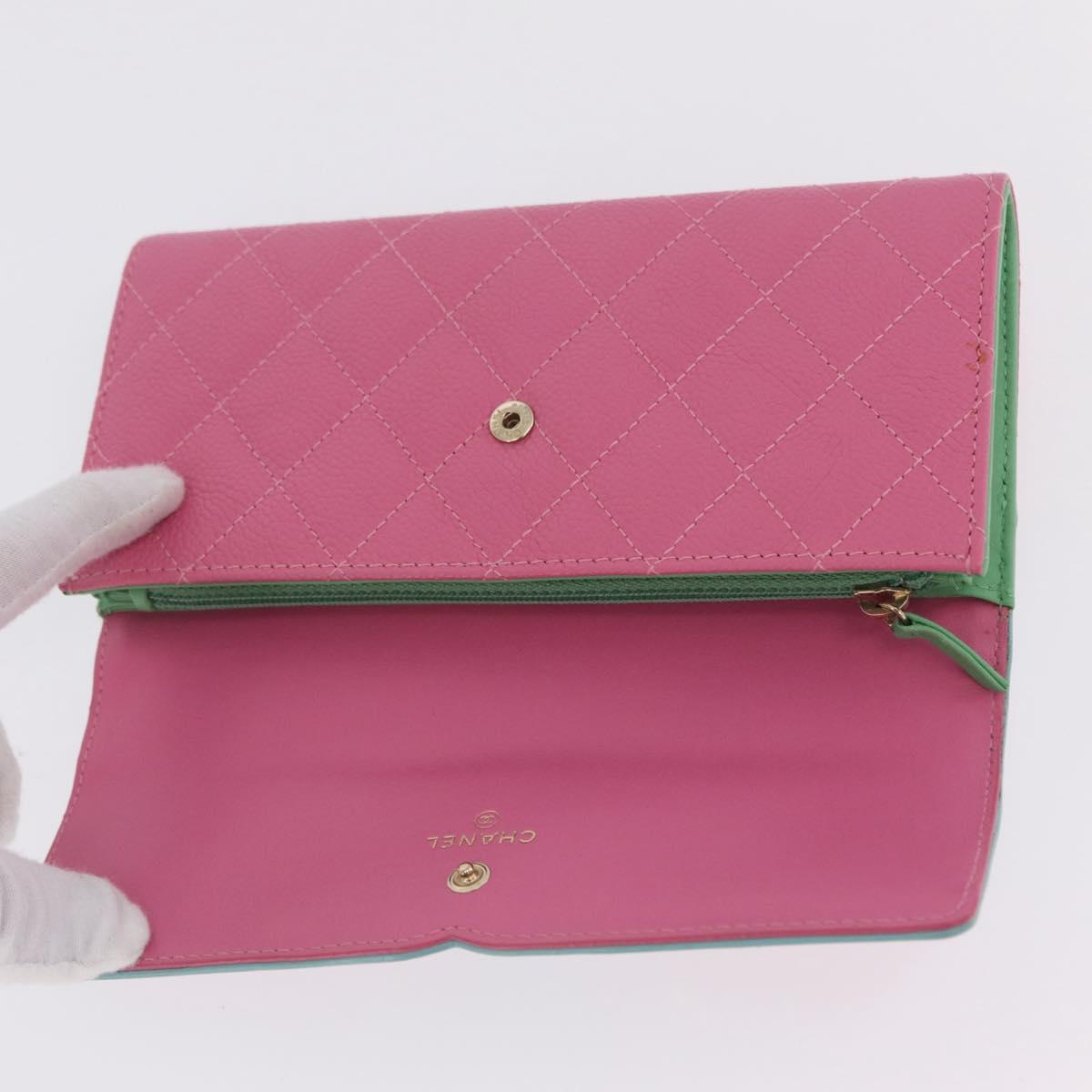 CHANEL Matelasse CC Filigree Matelasse Wallet Caviar Skin Pink Gold Auth 209780M