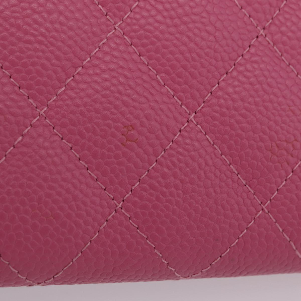 CHANEL Matelasse CC Filigree Matelasse Wallet Caviar Skin Pink Gold Auth 209780M