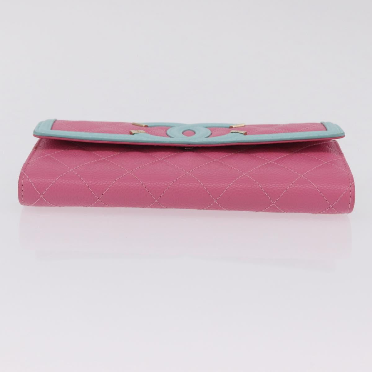CHANEL Matelasse CC Filigree Matelasse Wallet Caviar Skin Pink Gold Auth 209780M