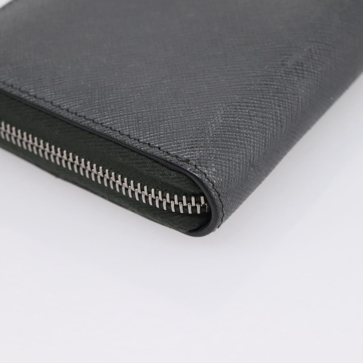 PRADA Long Wallet Saffiano leather Gray Silver Auth 209782M