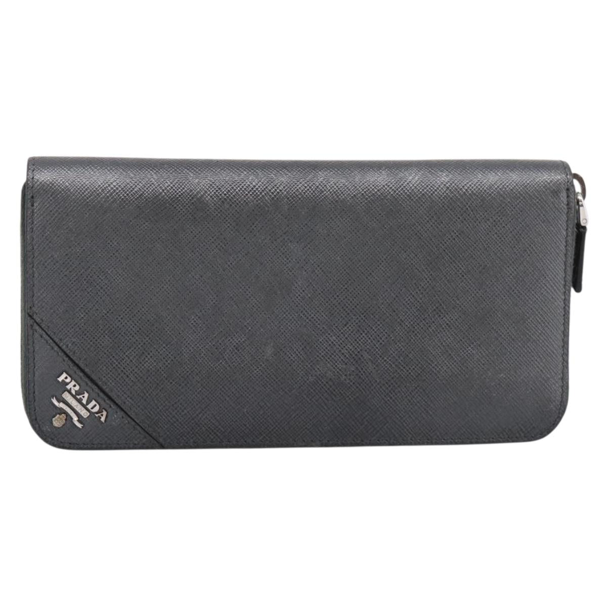 PRADA Long Wallet Saffiano leather Gray Silver Auth 209782M