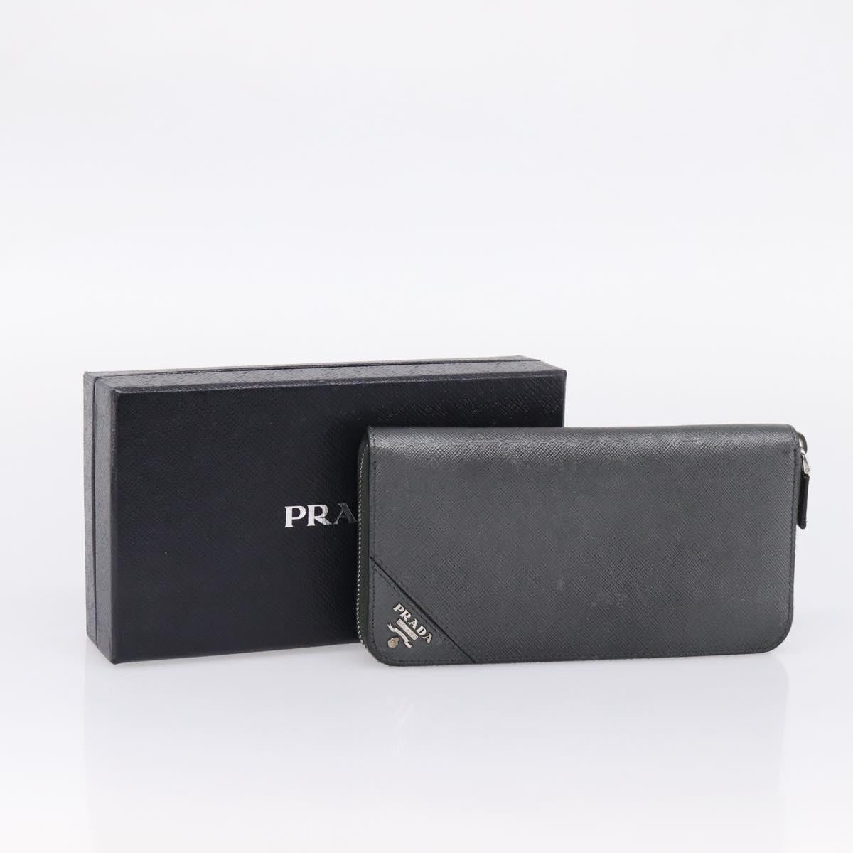 PRADA Long Wallet Saffiano leather Gray Silver Auth 209782M