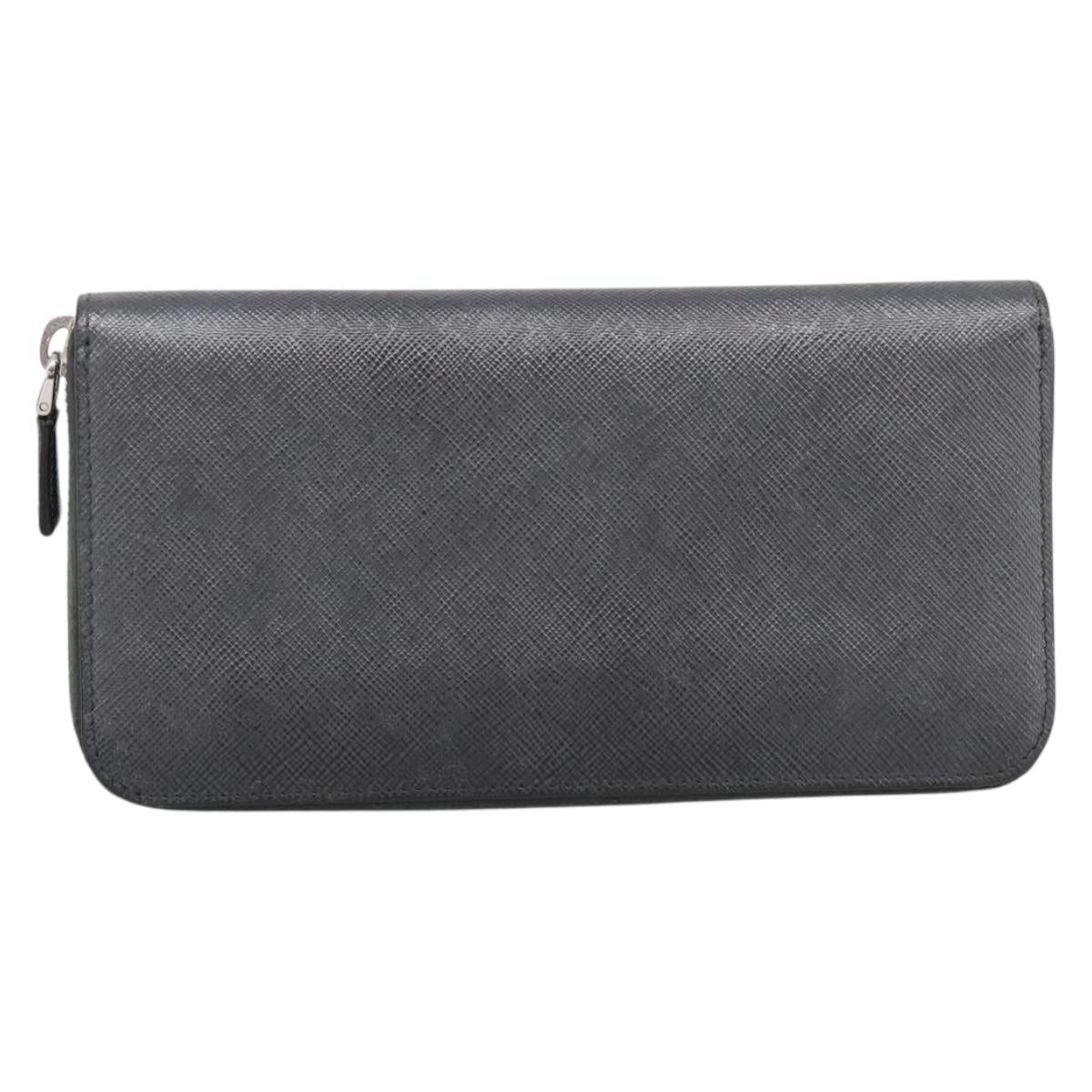 PRADA Long Wallet Saffiano leather Gray Silver Auth 209782M