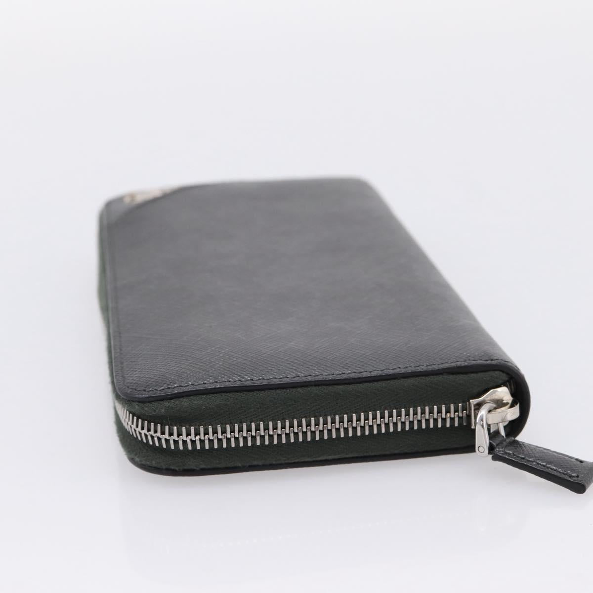PRADA Long Wallet Saffiano leather Gray Silver Auth 209782M