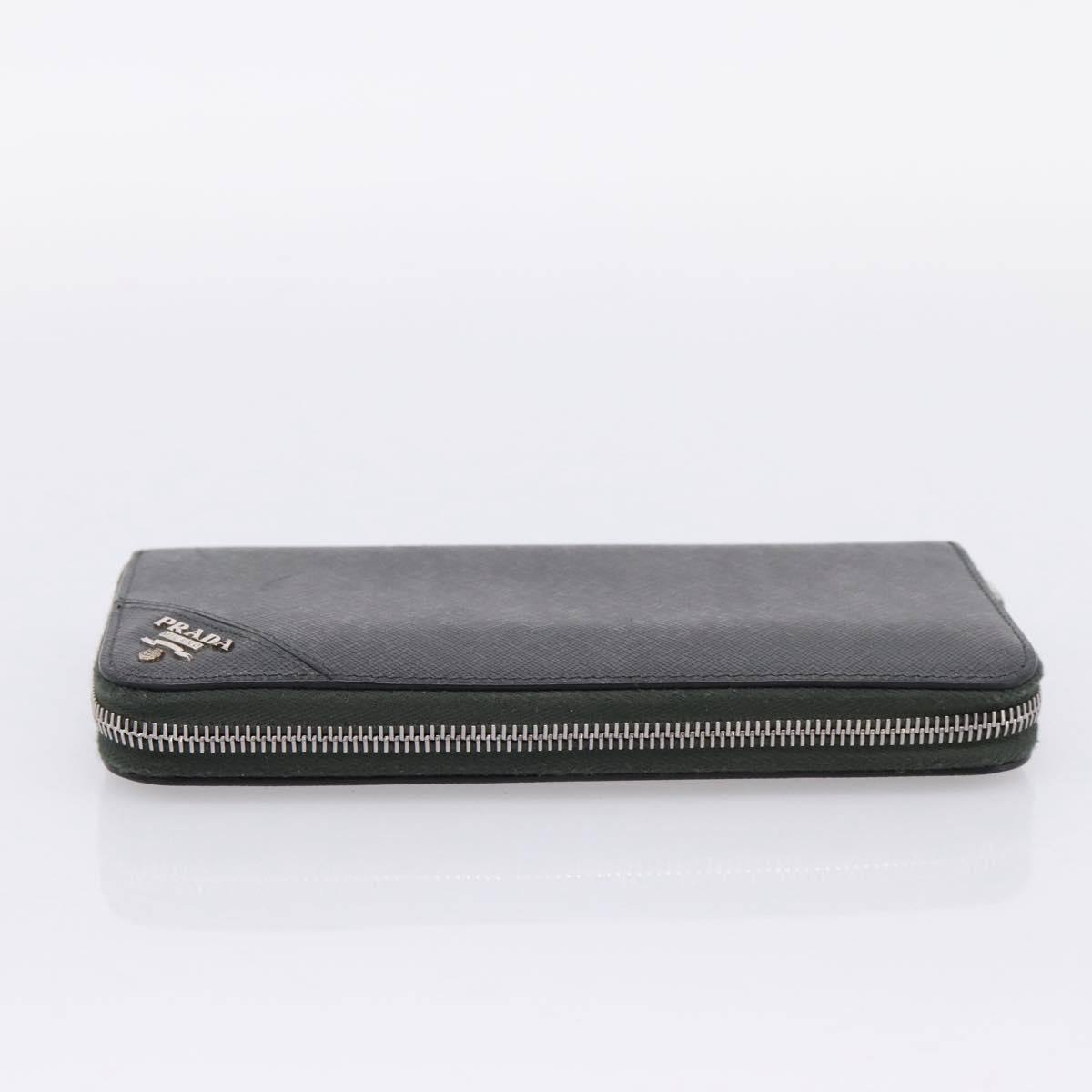 PRADA Long Wallet Saffiano leather Gray Silver Auth 209782M