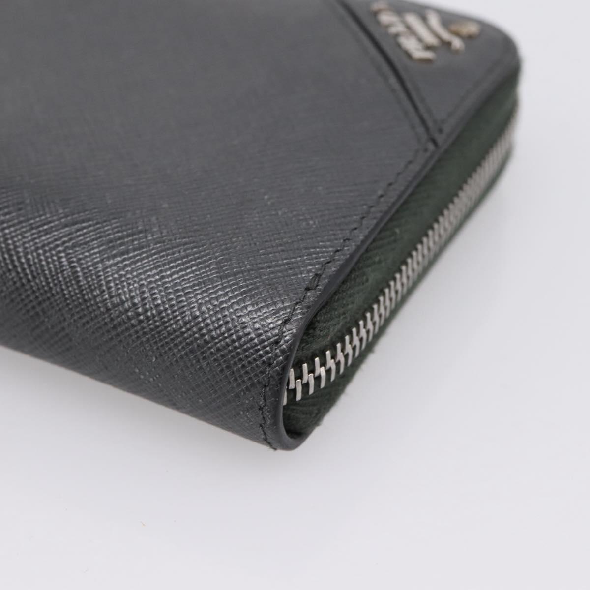 PRADA Long Wallet Saffiano leather Gray Silver Auth 209782M