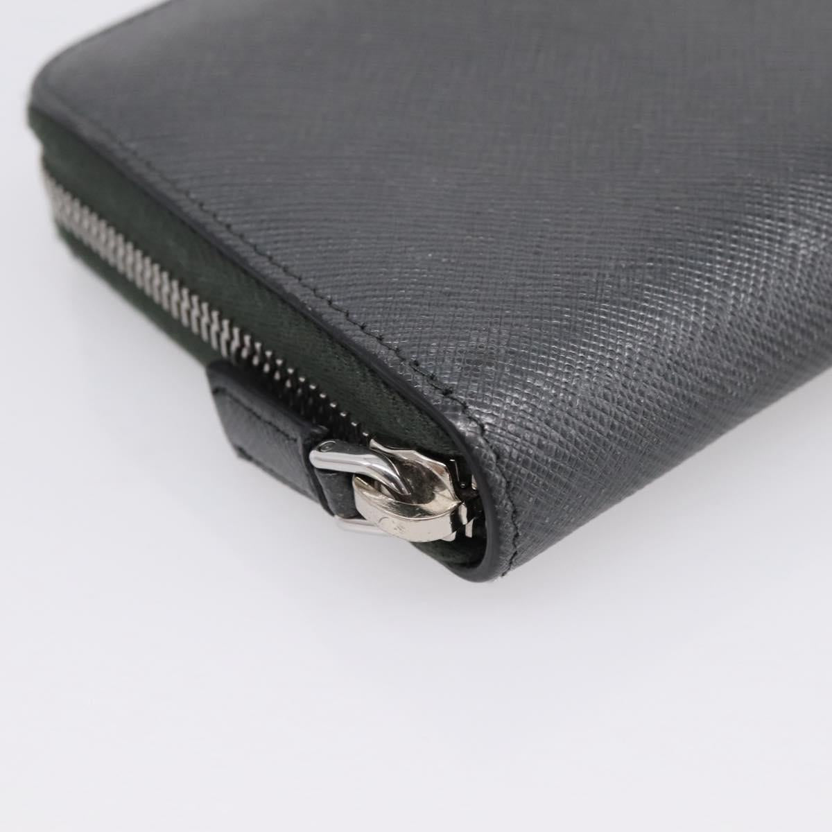 PRADA Long Wallet Saffiano leather Gray Silver Auth 209782M