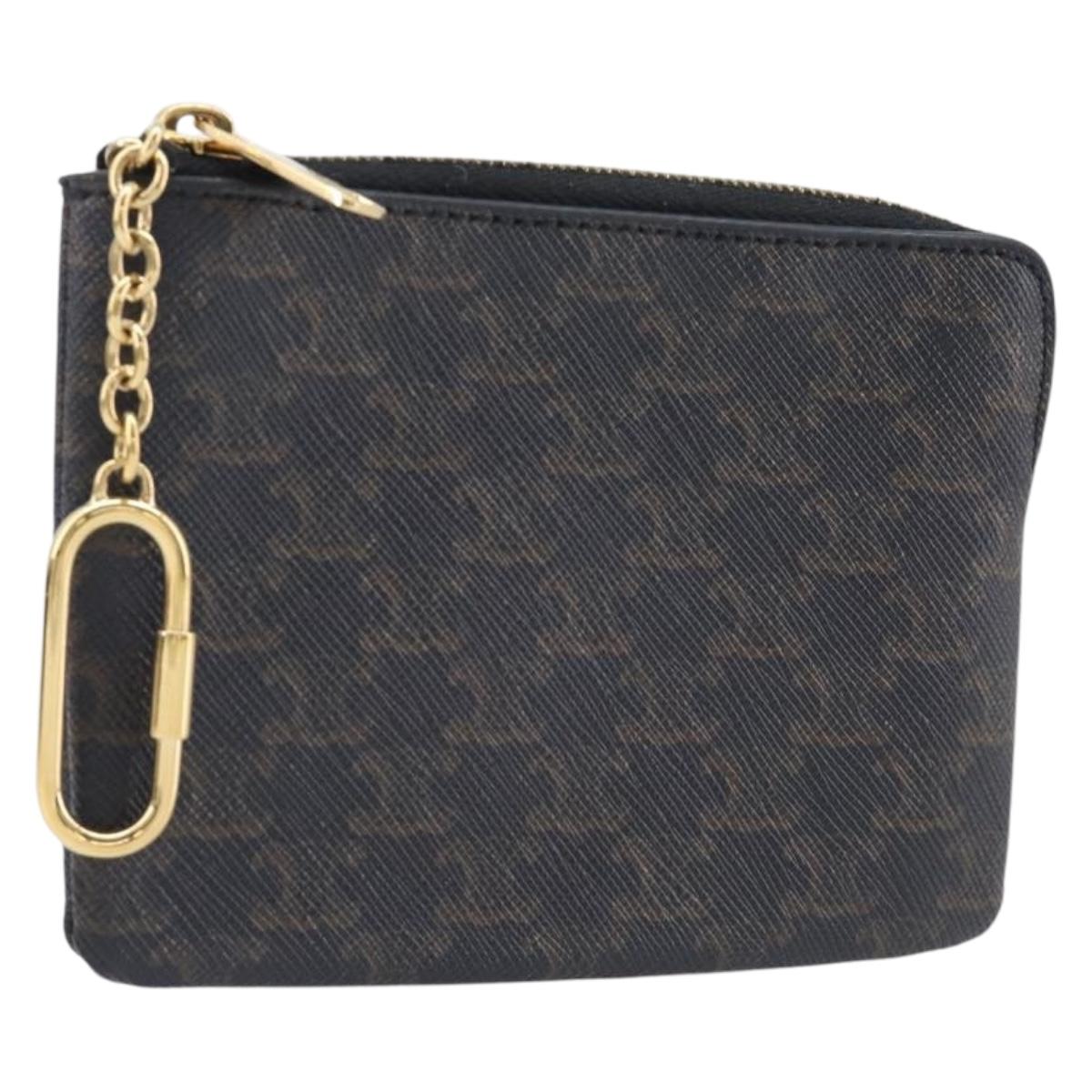 CELINE Macadam Triomphe Coin Purse PVC Black Gold Tone Auth 209783M