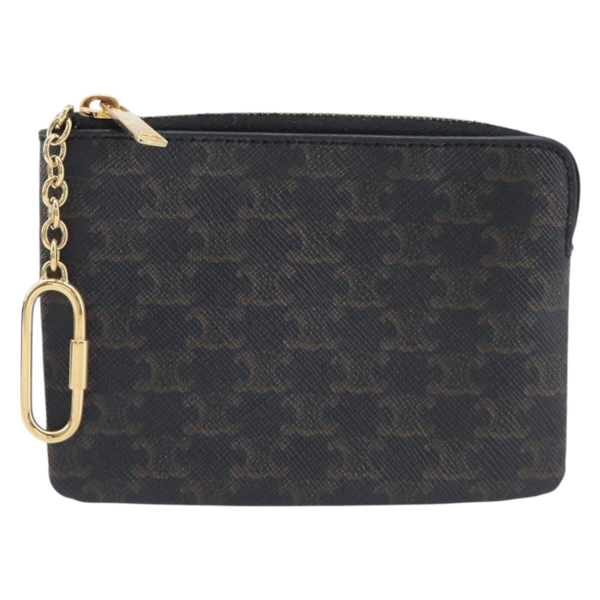 CELINE Macadam Triomphe Coin Purse PVC Black Gold Tone Auth 209783M