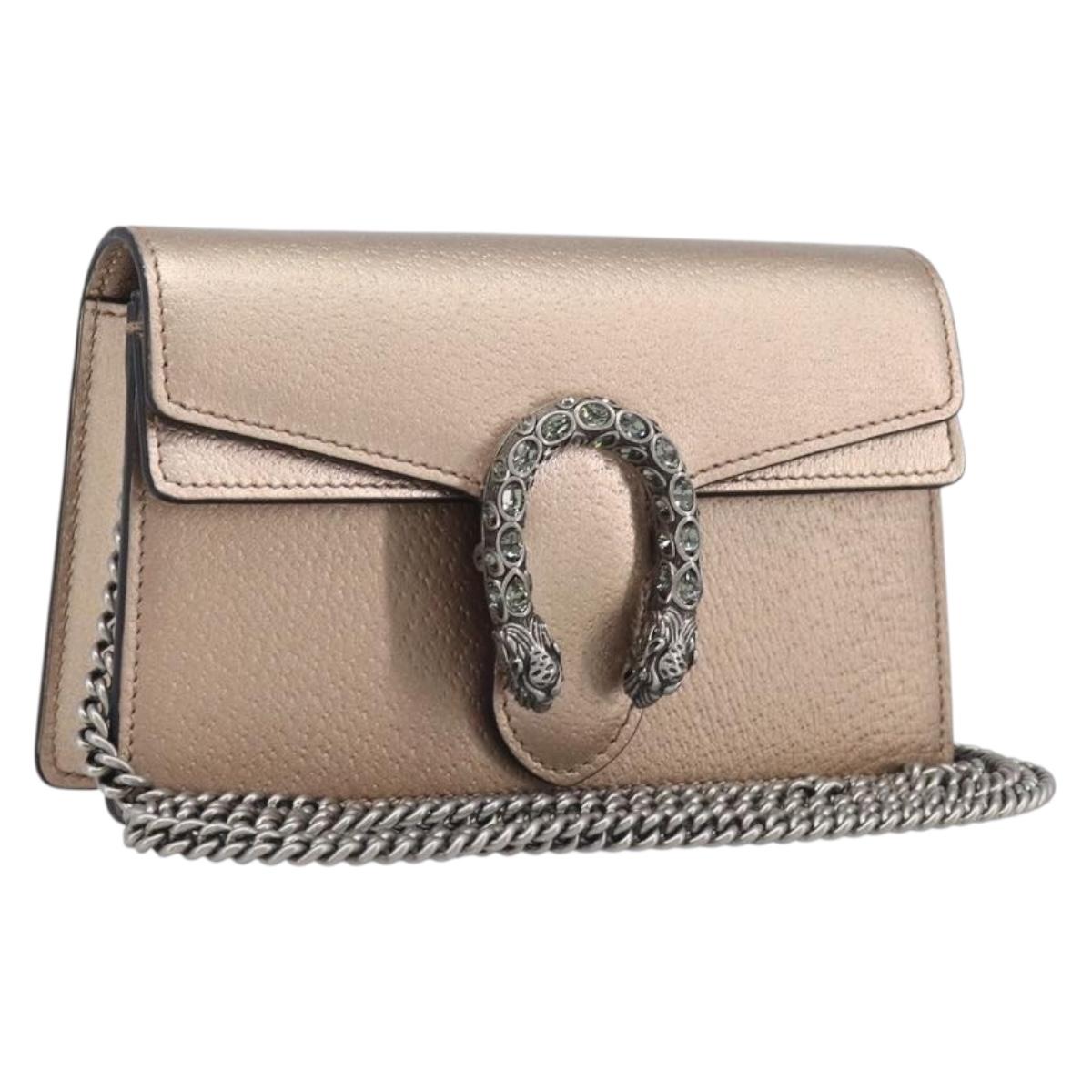 GUCCI Duonisos Shoulder Bag Leather Champagne Gold Silver 476432 Auth 209788M
