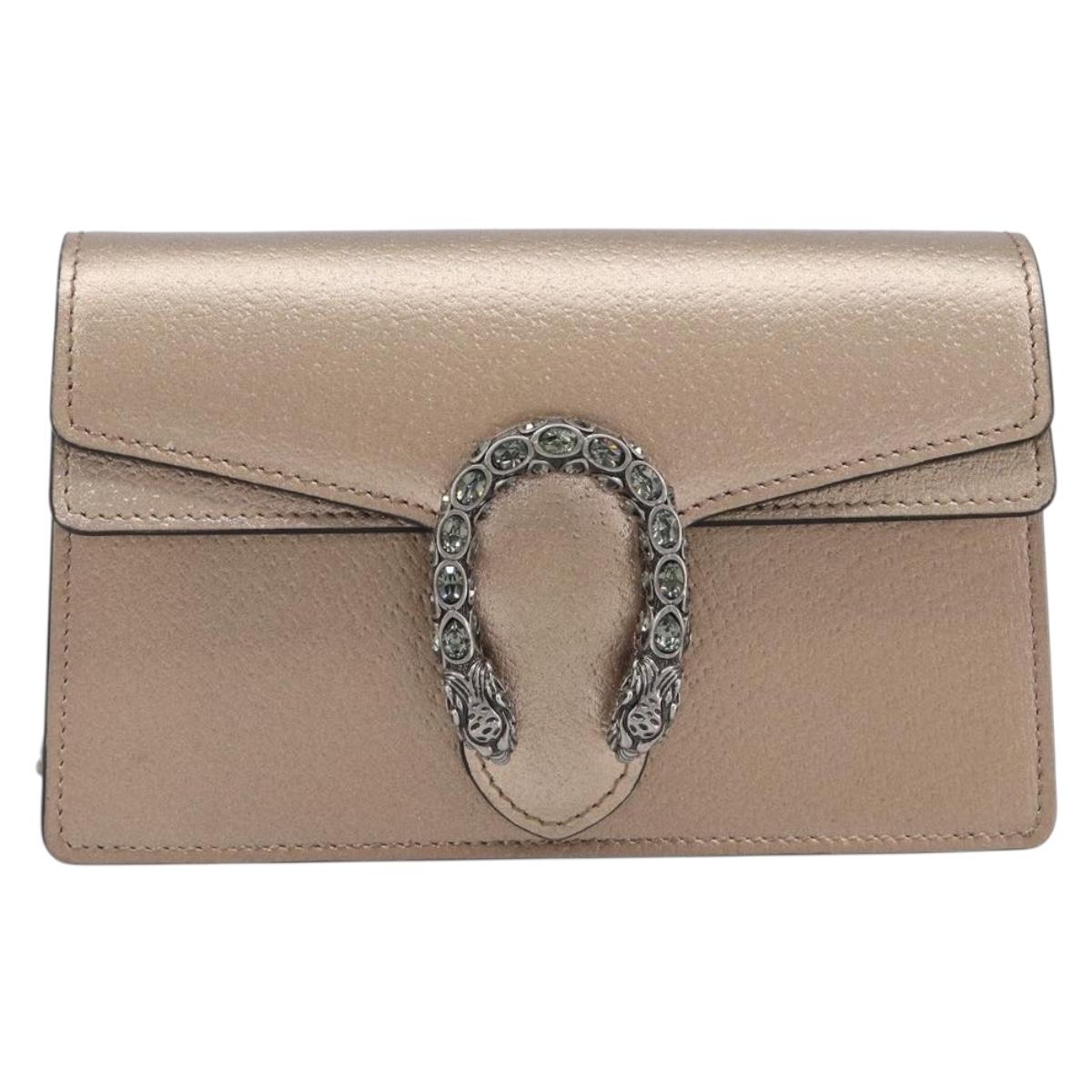 GUCCI Duonisos Shoulder Bag Leather Champagne Gold Silver 476432 Auth 209788M