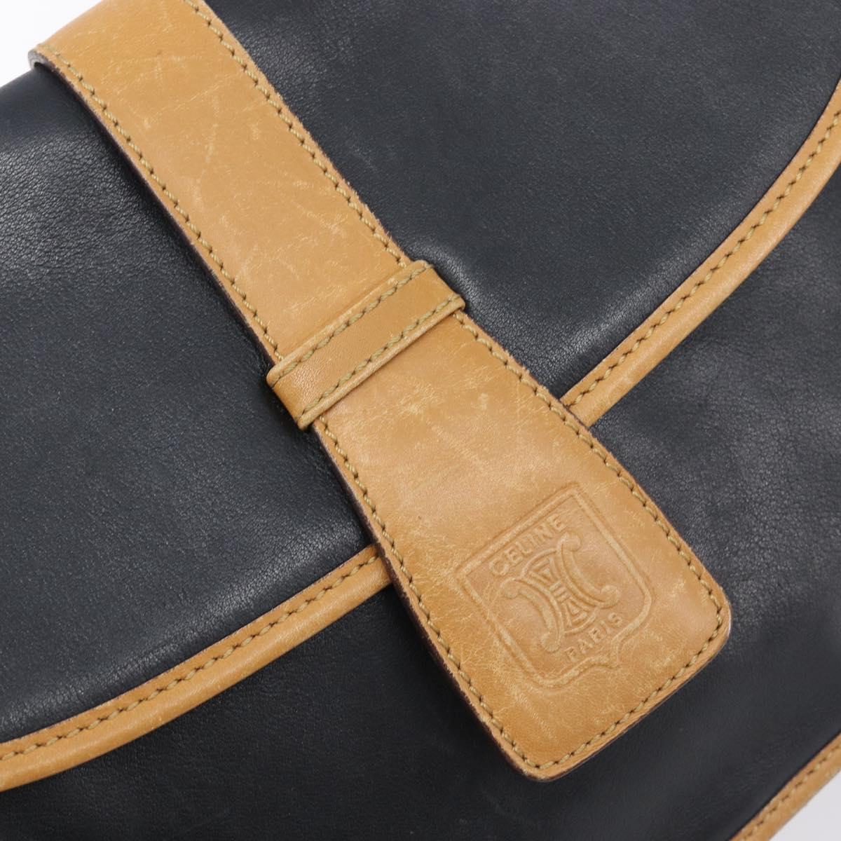 CELINE Shoulder Bag Leather Black Gold Tone Auth 209795