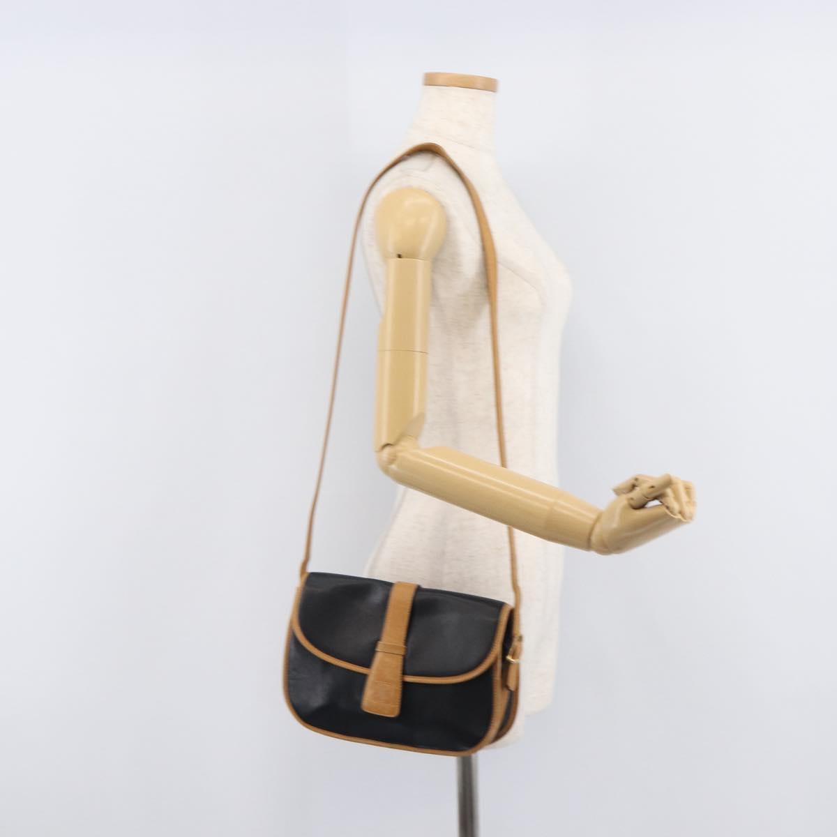 CELINE Shoulder Bag Leather Black Gold Tone Auth 209795