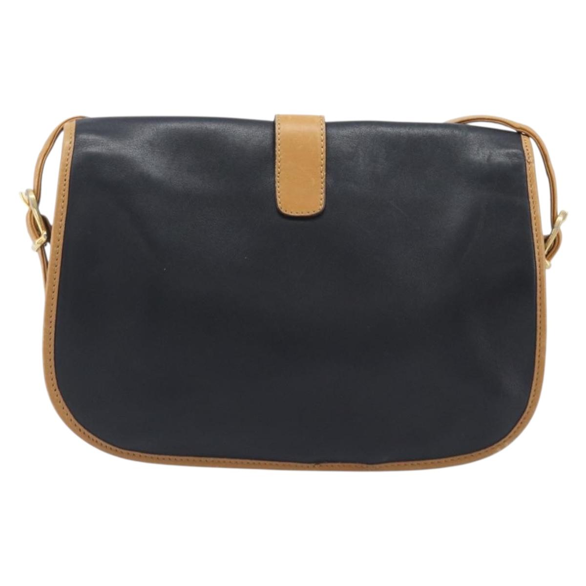 CELINE Shoulder Bag Leather Black Gold Tone Auth 209795
