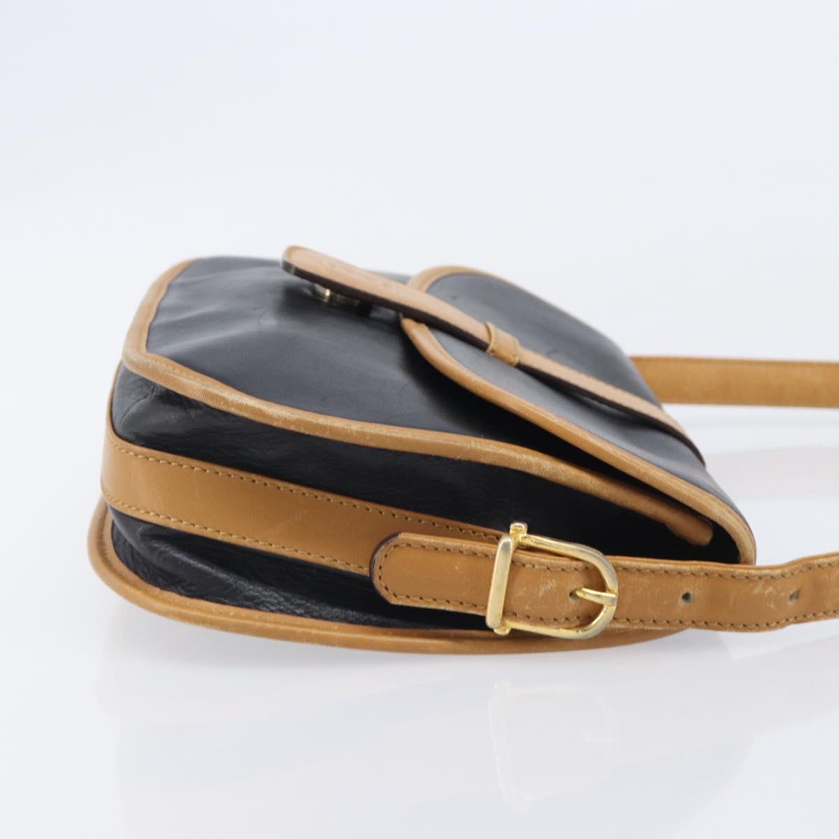 CELINE Shoulder Bag Leather Black Gold Tone Auth 209795