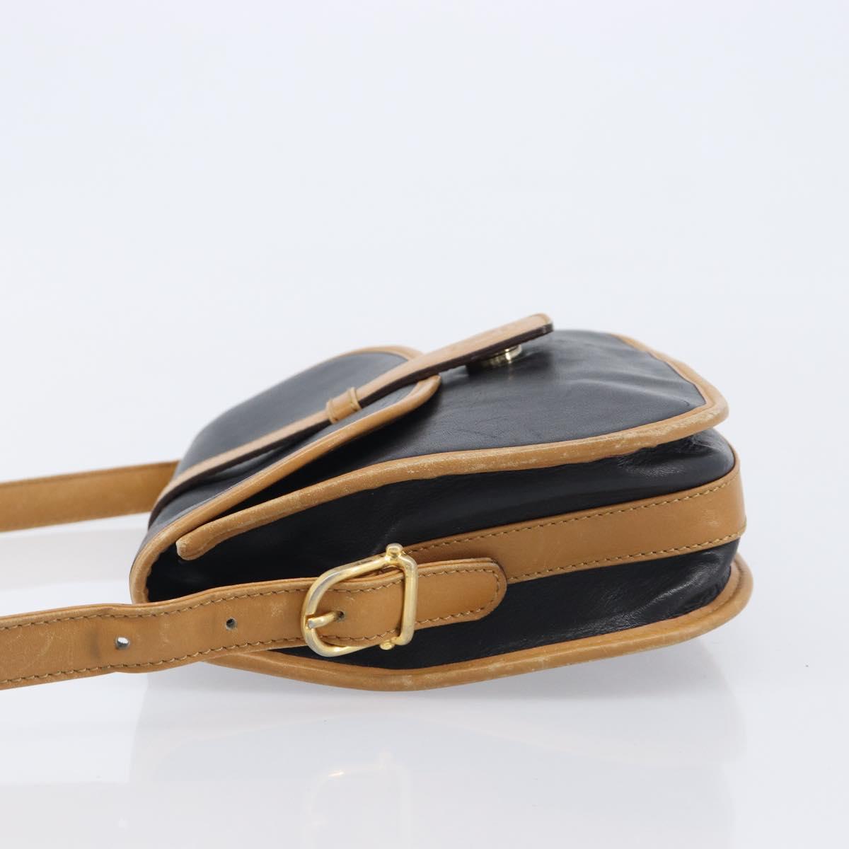 CELINE Shoulder Bag Leather Black Gold Tone Auth 209795
