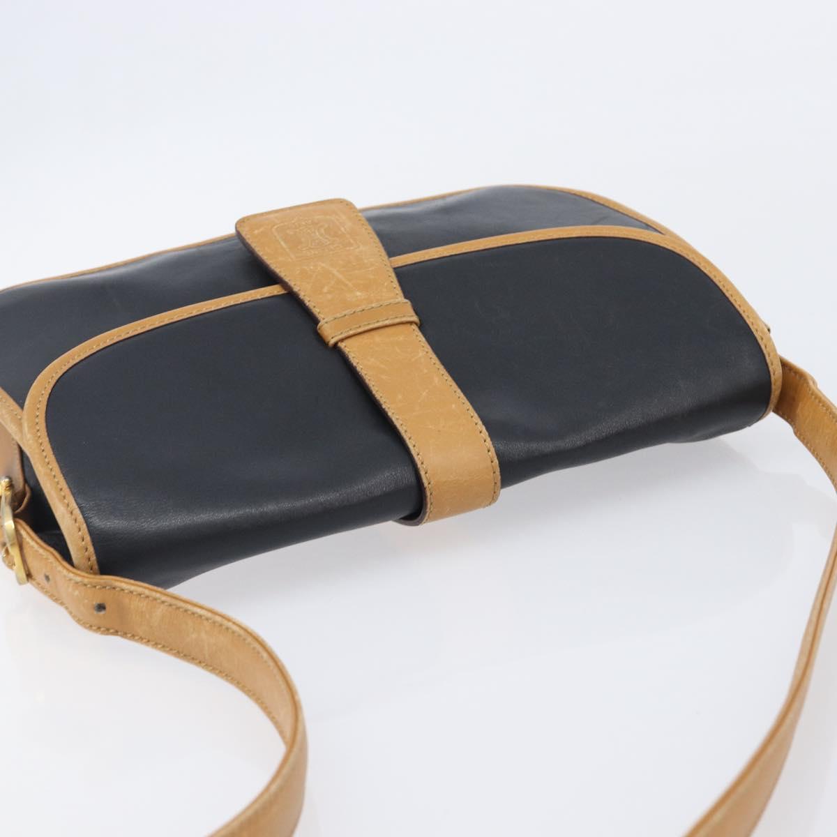 CELINE Shoulder Bag Leather Black Gold Tone Auth 209795
