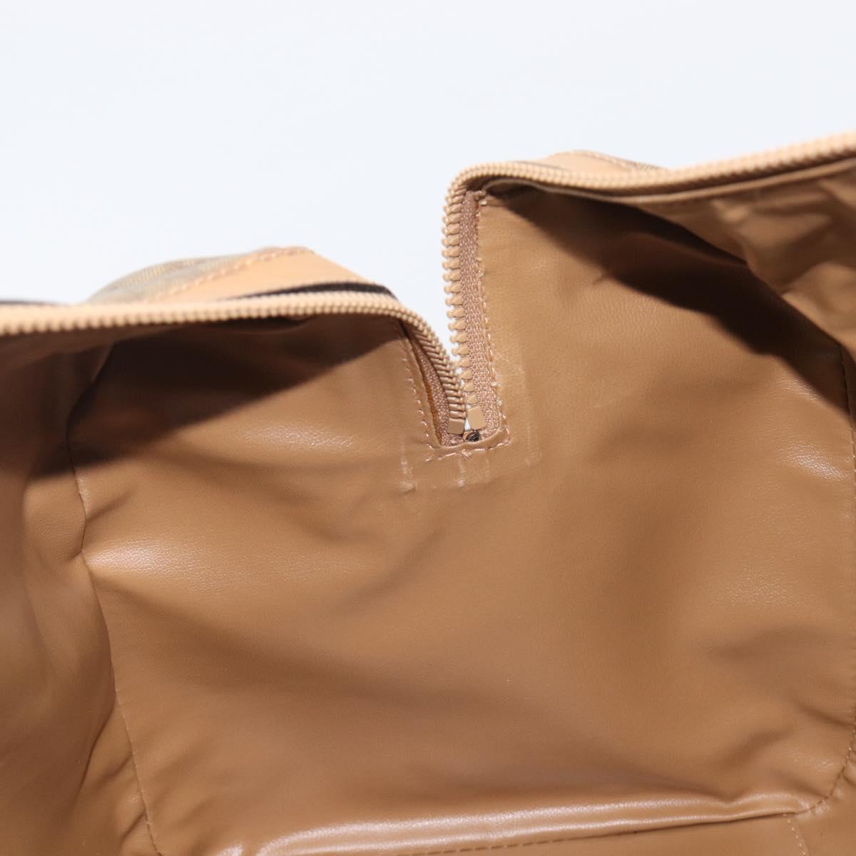 CELINE Macadam Boston Bag PVC Beige Gold Tone Auth 209796
