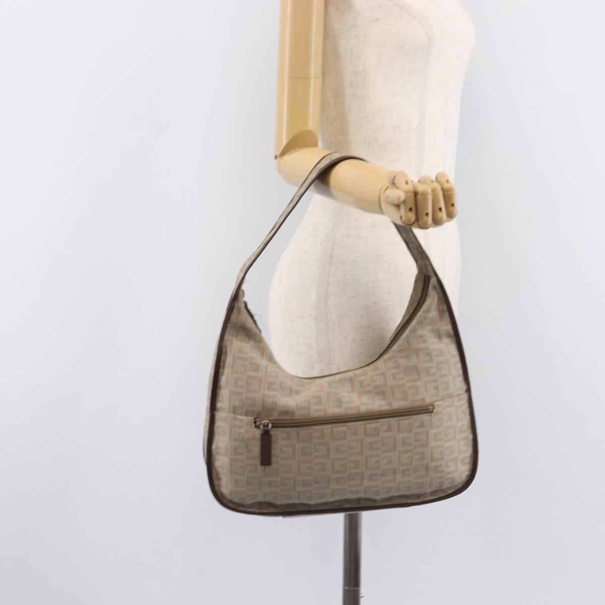 GIVENCHY Shoulder Bag Canvas Beige Silver Auth 209801A