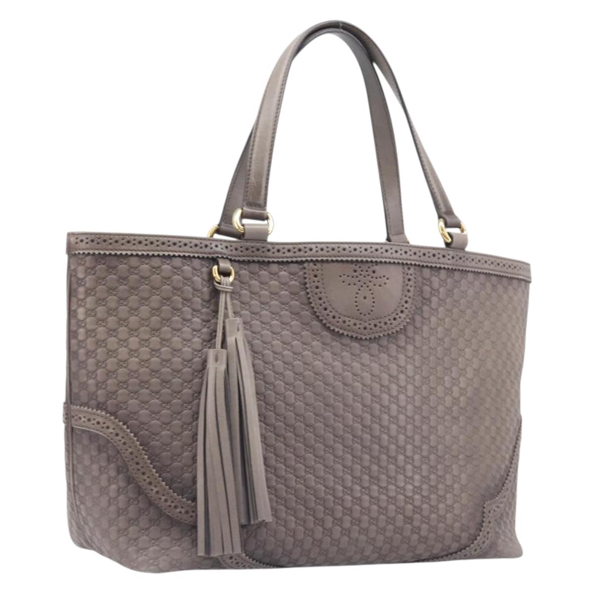 GUCCI Micro GG Canvas Guccissima Tote Bag Leather Gray Gold 296910 Auth 209833V