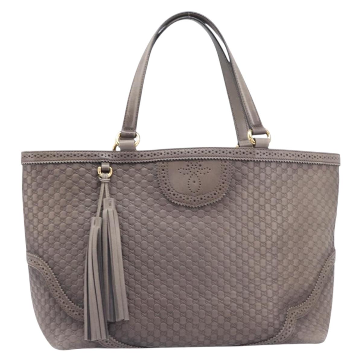 GUCCI Micro GG Canvas Guccissima Tote Bag Leather Gray Gold 296910 Auth 209833V