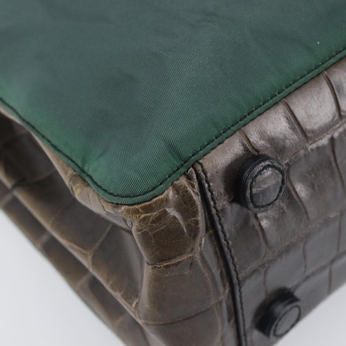 PRADA Metal Handle Shoulder Bag Nylon Green Silver Auth 209835A