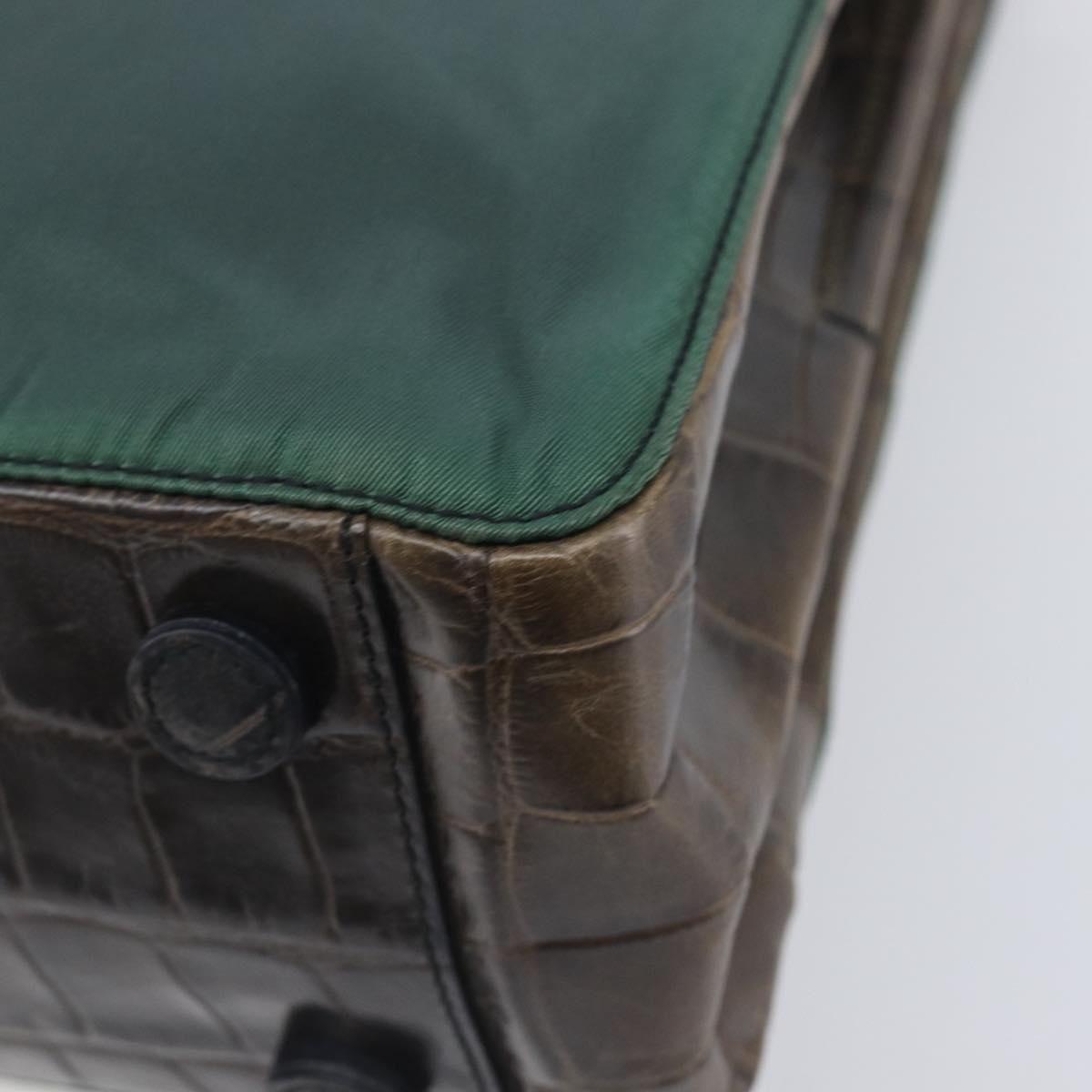 PRADA Metal Handle Shoulder Bag Nylon Green Silver Auth 209835A