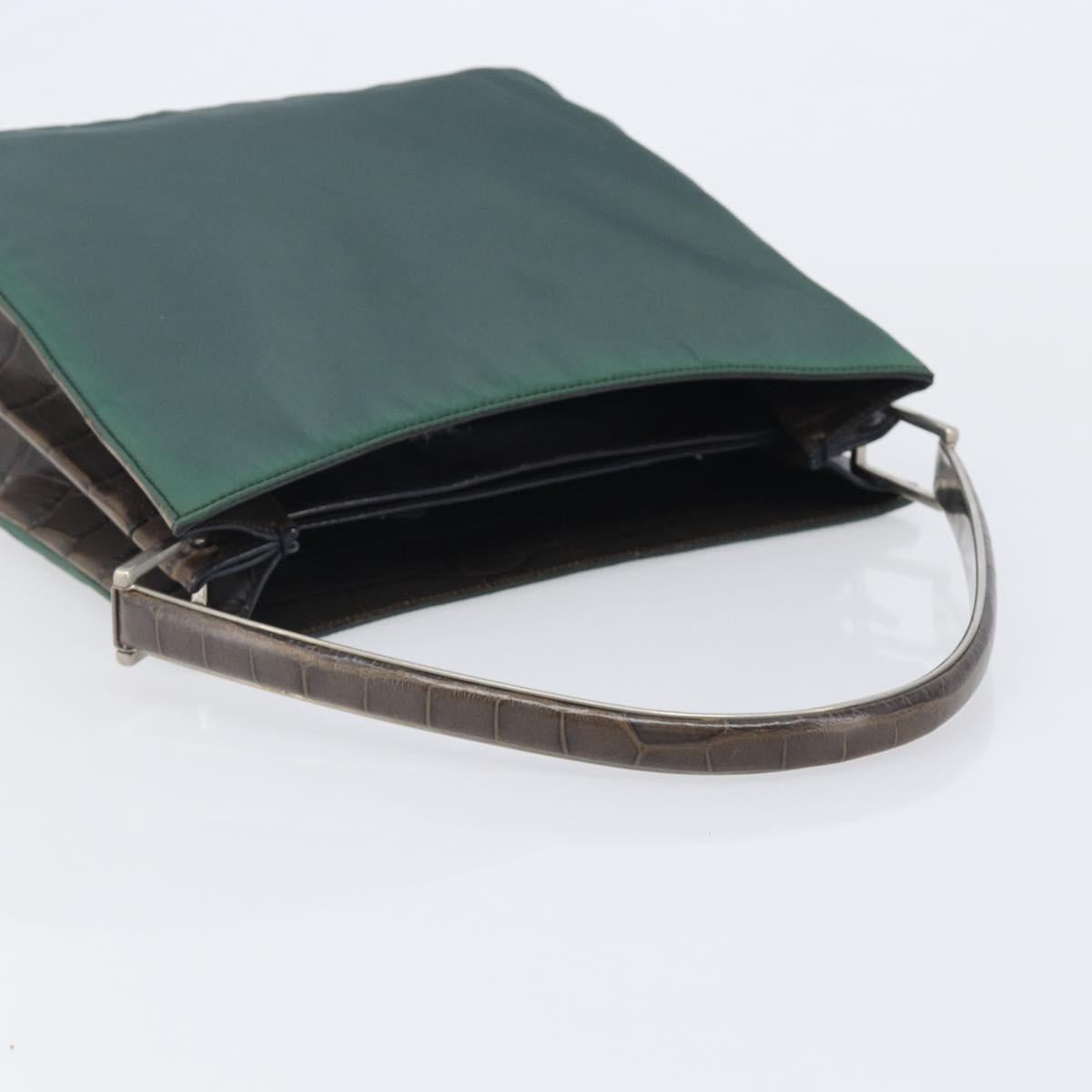 PRADA Metal Handle Shoulder Bag Nylon Green Silver Auth 209835A